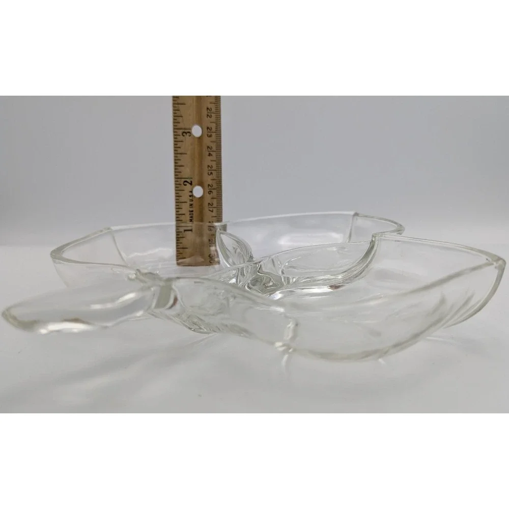 Vintage Hazel Atlas Clear Glass Leaf 3‎ Part Divided Dish 7